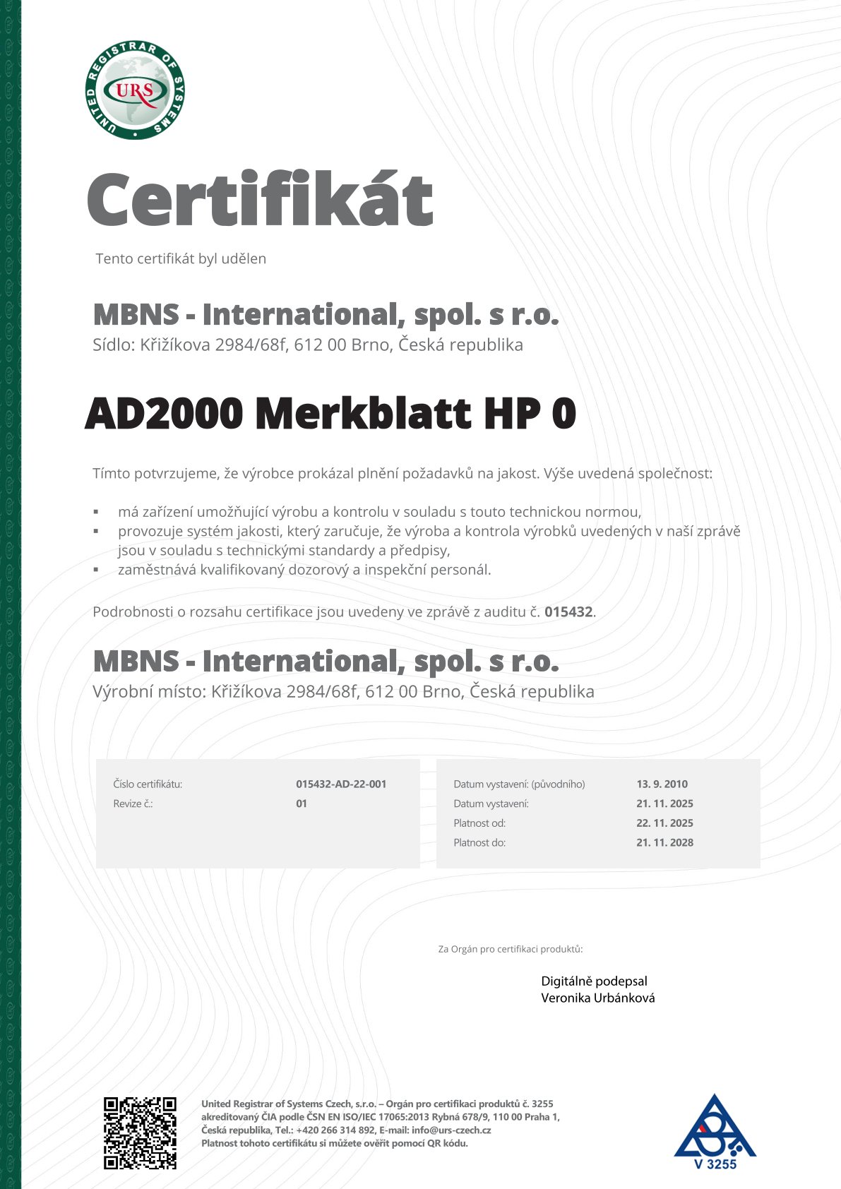 Certifikát Merkblatt