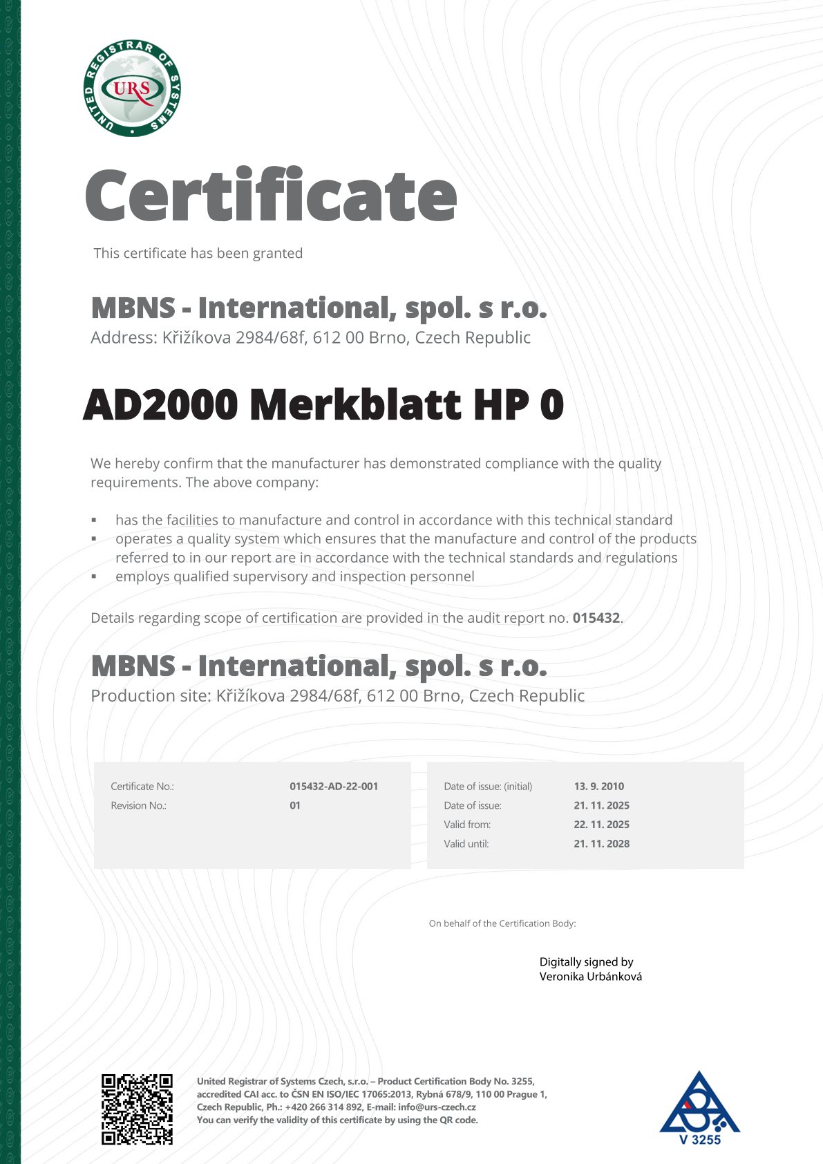 Certifikát Merkblatt