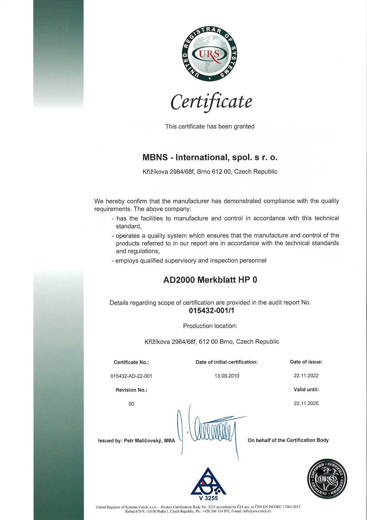 Certifikát Merkblatt