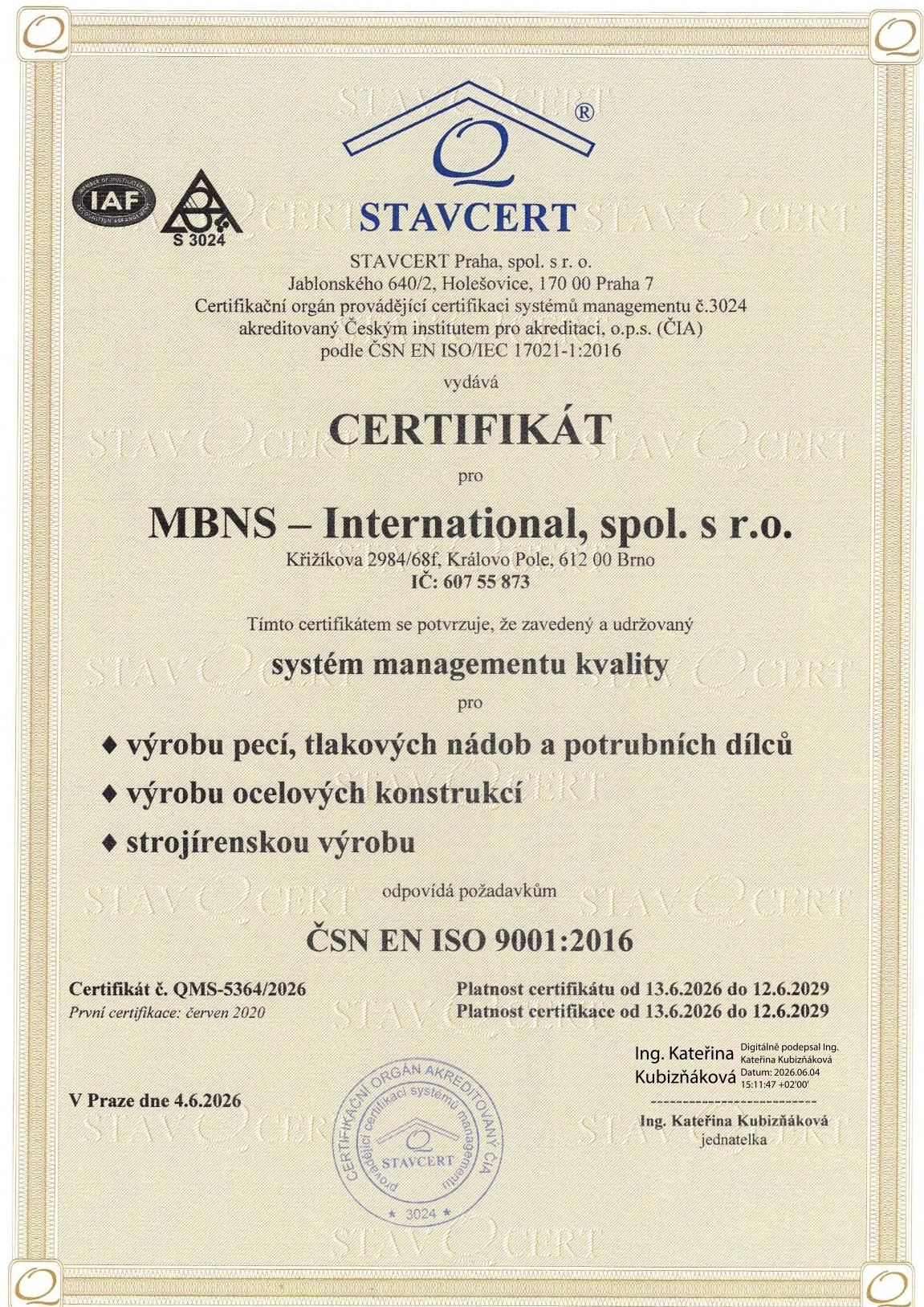 Certifikace Stavcert