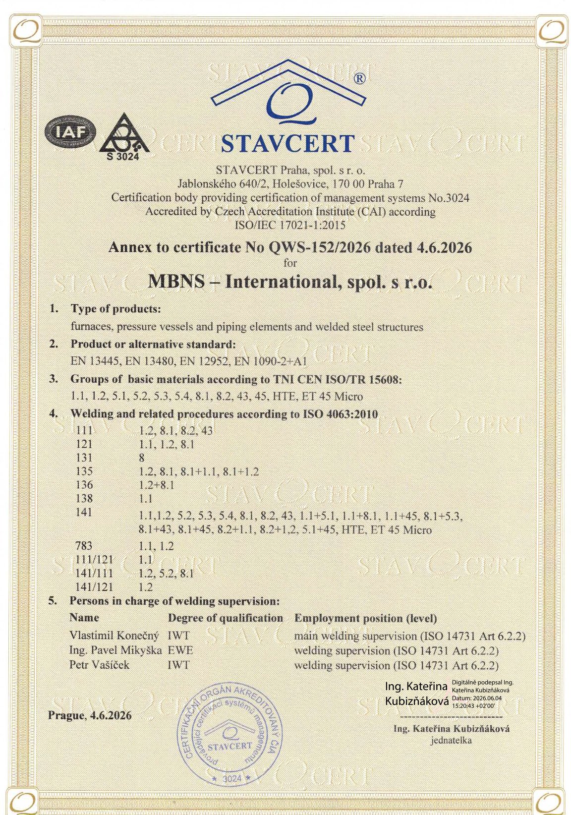 Certifikace Stavcert