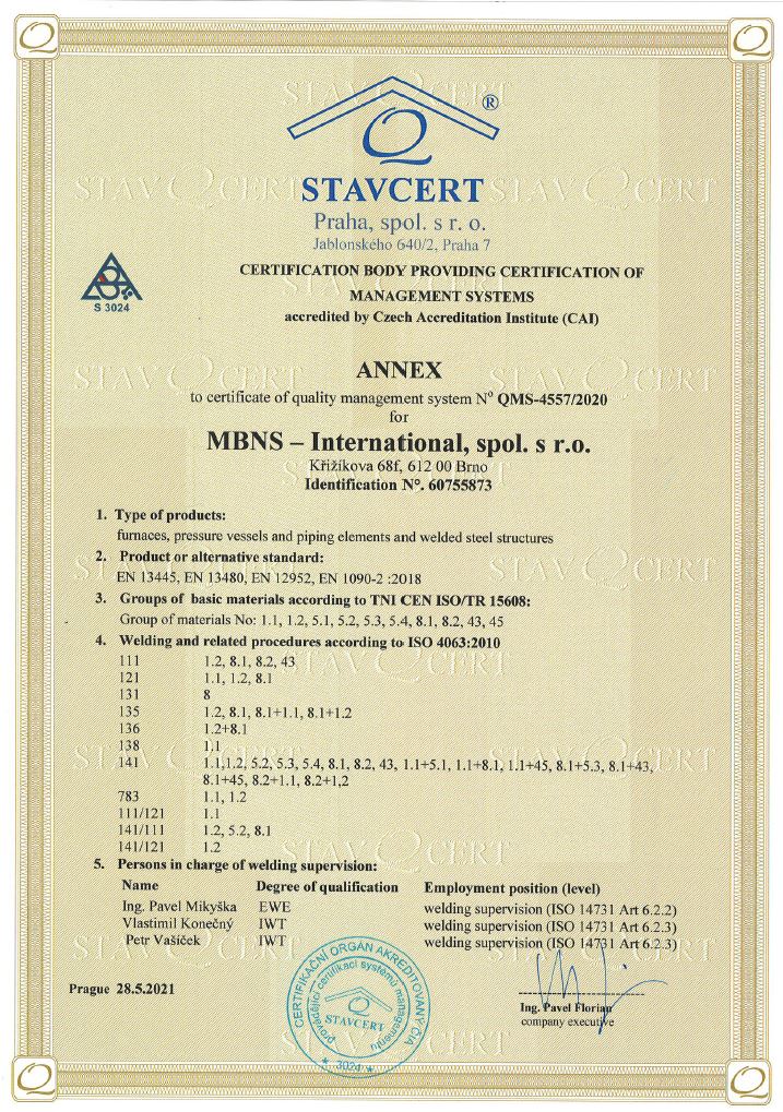Stavcert certificate annex